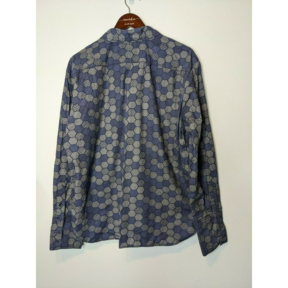 XXX TRIPP NYC Button Down Shirt Mens Blue Honeycomb Size XL Industrial Goth Punk - Picture 3 of 7